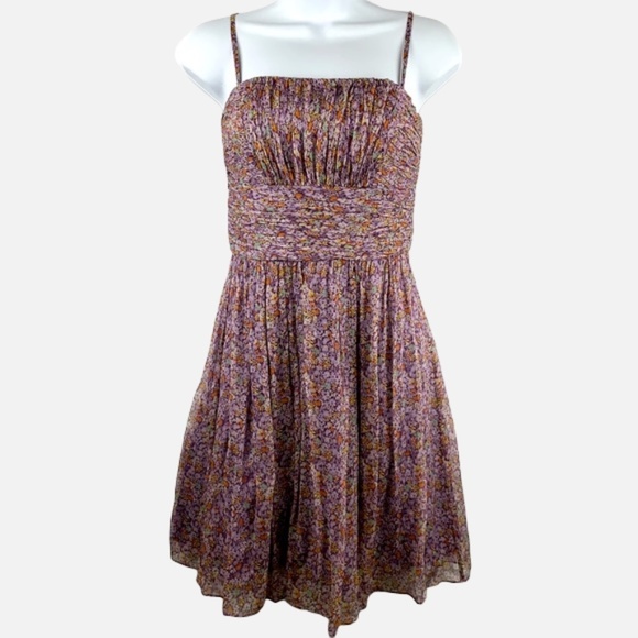 Decode 1.8 Lavendar Floral Print Spaghetti Strap 100% Silk Dress - Picture 1 of 15